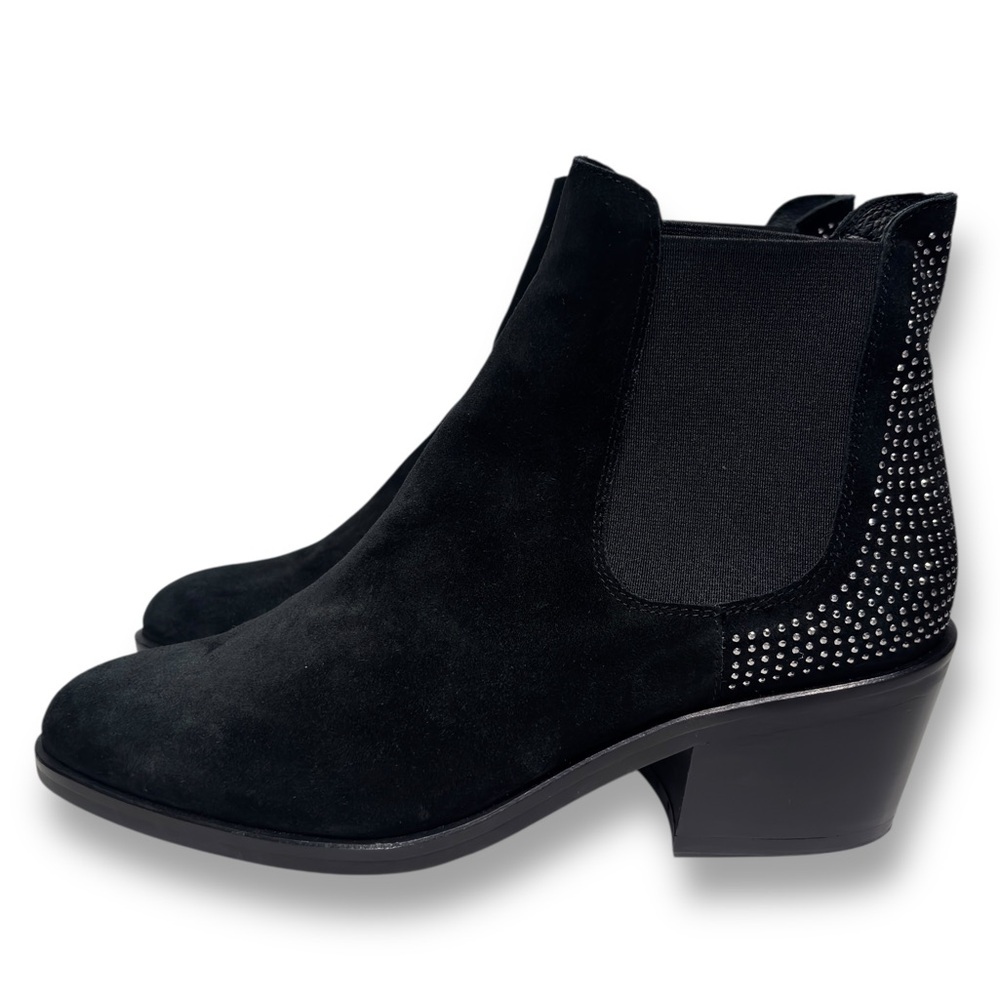Pedro Anton‎ Black Suede Studded Heeled Chelsea Ankle Boots Size 37